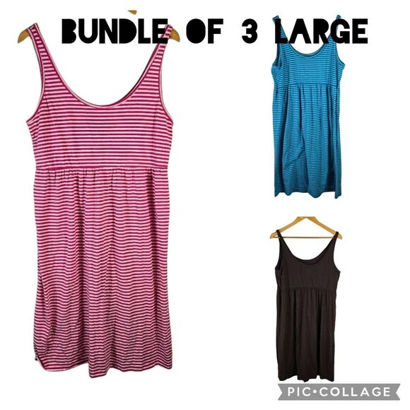Faded Glory 3-Piece Large  Bundle – Striped & Solid Sleeveless - Picture 1 of 6
